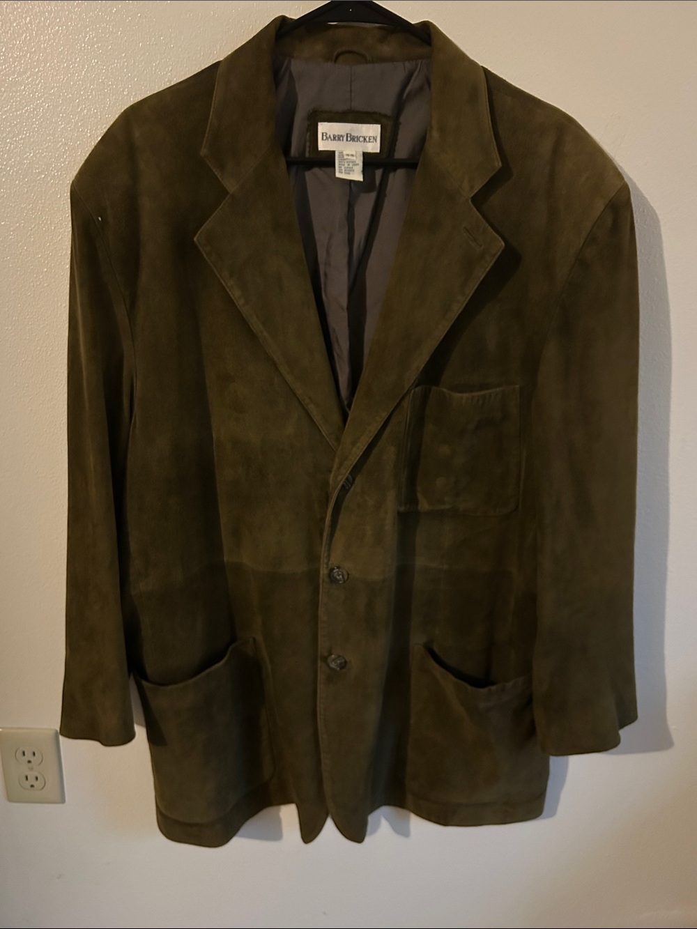 Vintage 80's Barry Bricken Men's 44 Goat Suede Olive/Brown Sport Jacket Blazer